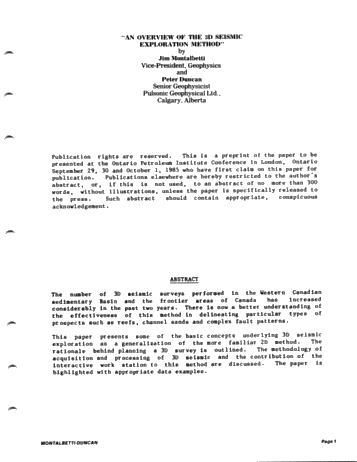 An Overview of the 3D Seismic Exploration Method Page 1