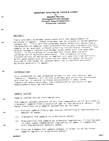 Moisture Analysis of Natural Gases Page 1