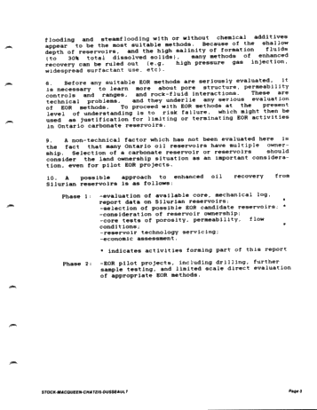 Preliminary Geological/Engineering Evaluation of Southwestern Ontario Middle Silurian Carbonate Reservoirs For Enhanced Oil Recovery Page 3
