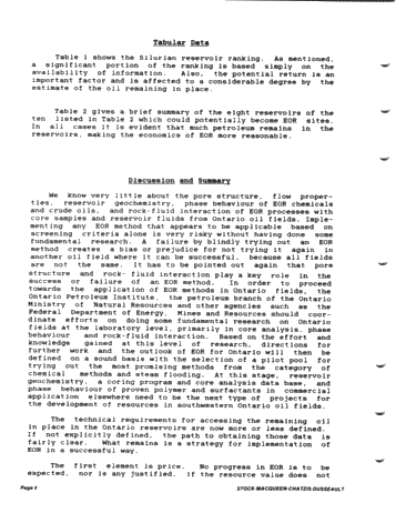 Preliminary Geological/Engineering Evaluation of Southwestern Ontario Middle Silurian Carbonate Reservoirs For Enhanced Oil Recovery Page 4