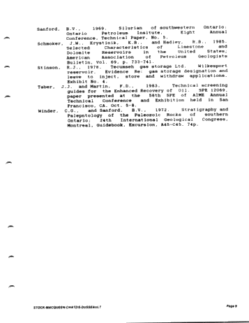 Preliminary Geological/Engineering Evaluation of Southwestern Ontario Middle Silurian Carbonate Reservoirs For Enhanced Oil Recovery Page 9