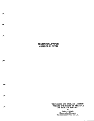 Tecumseh Gas Storage Limited - Twenty One Years of Reliable Gas Storage Service Page 1