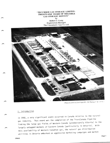 Tecumseh Gas Storage Limited - Twenty One Years of Reliable Gas Storage Service Page 1