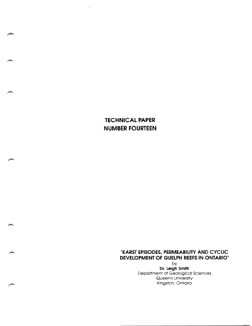 Karst Episodes, Permeability and Cyclic Development of Guelph Reefs in Ontario Page 1