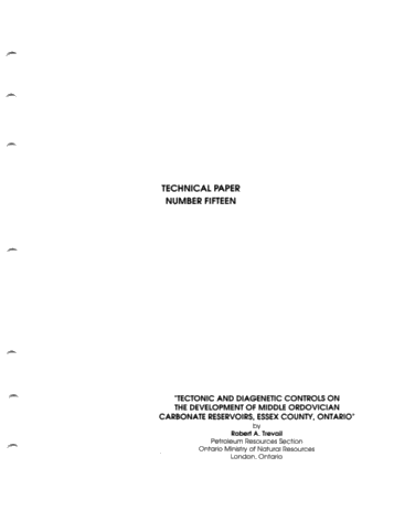 Tectonic and Diagenetic Controls on the Development of Middle Ordovician Carbonate Reservoirs Essex County, Ontario Page 1