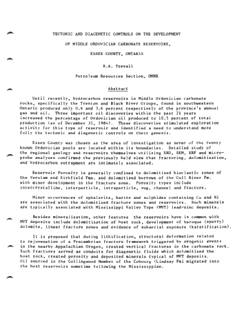 Tectonic and Diagenetic Controls on the Development of Middle Ordovician Carbonate Reservoirs Essex County, Ontario Page 1