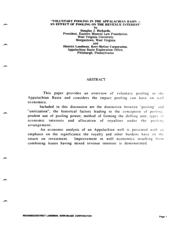 Voluntary Pooling in the Appalachian Basin - an Effect of Pooling on the Revenue Interest Page 1