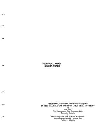 Hydraulic Stimulation Techniques in the Silurian Gas Sands of Lake Erie, Ontario Page 1
