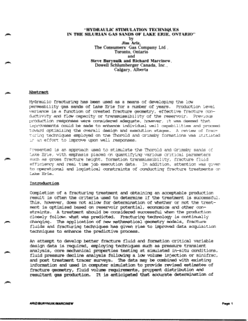Hydraulic Stimulation Techniques in the Silurian Gas Sands of Lake Erie, Ontario Page 1