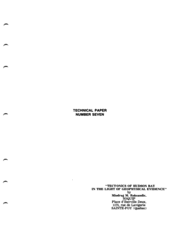 Tectonics of Hudson Bay in the Light of Geophysical Evidence Page 1