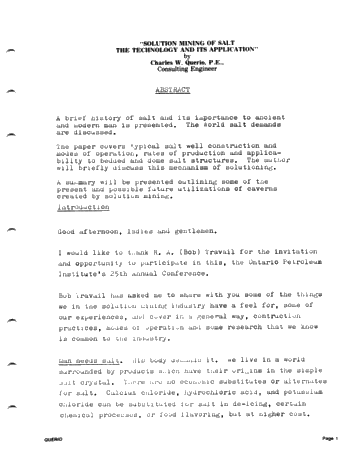 Solution Mining of Salt - The Technology and its Application Page 1
