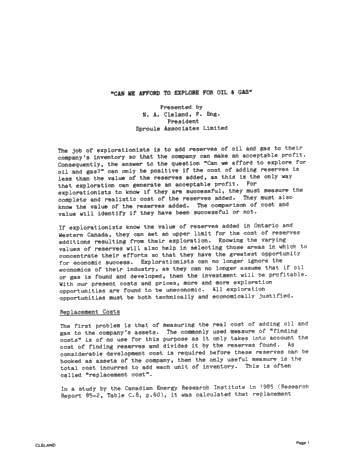 Opening Address - Can we Afford to Explore for Oil and Gas? Page 1
