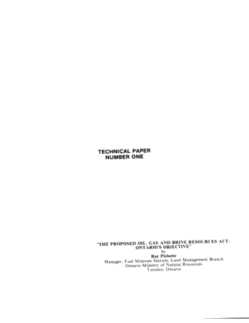 The Proposed Oil, Gas and Brine Resources Act: Ontario Objectives Page 1