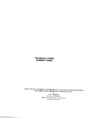 Test Study to Detect Subsurface Faults in Southwestern Ontario Using Remotely Sensed Data Page 1