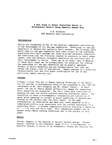 Test Study to Detect Subsurface Faults in Southwestern Ontario Using Remotely Sensed Data Page 1