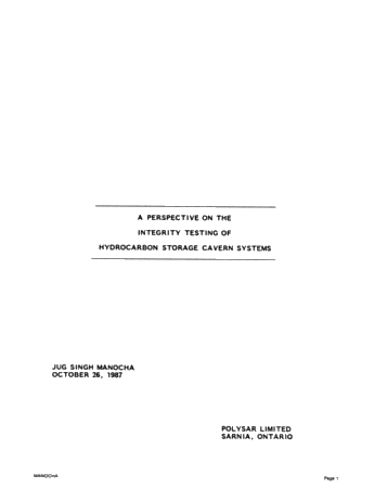 Integrity Testing of Hydrocarbon Storage Caverns: A User's Perspective Page 1