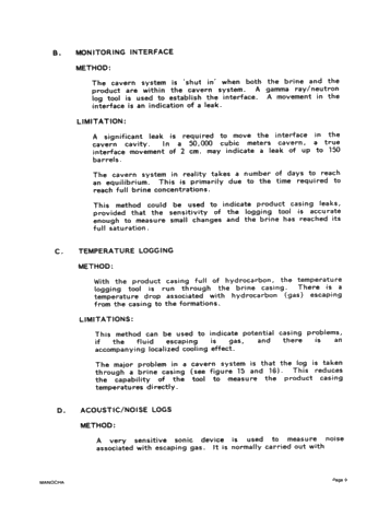 Integrity Testing of Hydrocarbon Storage Caverns: A User's Perspective Page 9