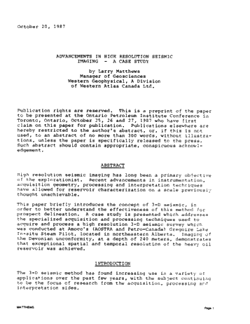 Advancements in High Resolution Seismic Imaging - A Case History Page 1