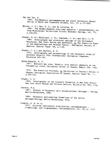 A Comparison of the Middle Proterozoic Balmat Evaporite Sequence With Niagaran and Cayugan Strata in the Michigan-Appalachian Basins Page 42