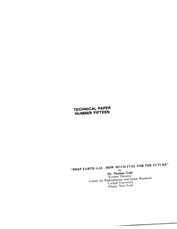 Deep Earth Gas - How Much Fuel For The Future Page 1