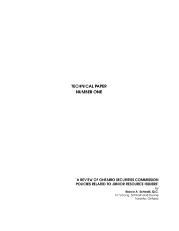 A Review of Ontario Securities Commission Policies Related to Junior Resource Issuers Page 1