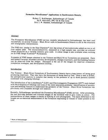 Formation Micro Scanner Applications in Southwestern Ontario Page 1