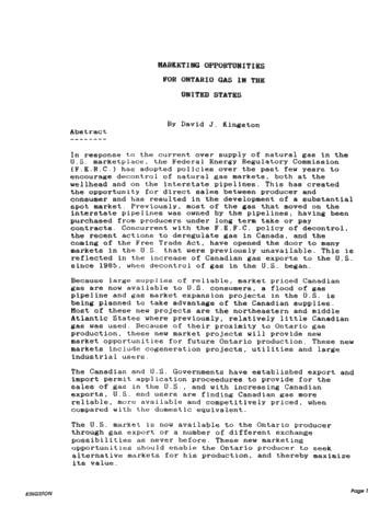 Marketing Opportunities for Ontario Gas in the United States Page 1