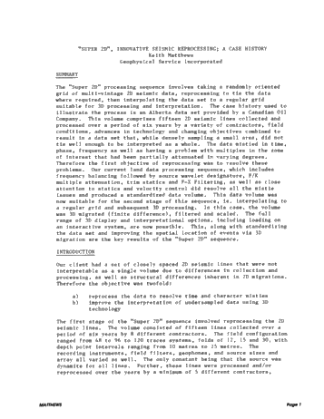 Super 2D, Innovative Seismic Reprocessing; a Case History Page 1