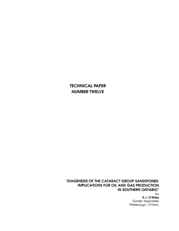 Diagenesis of the Cataract Group Sandstones: Implications for Oil and Gas Production in Southern Ontario Page 1