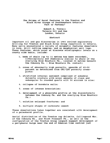 The Enigma of Karst Features in the Trenton and Black River Groups of Southwestern Ontario: Fact or Fantasy? Page 1