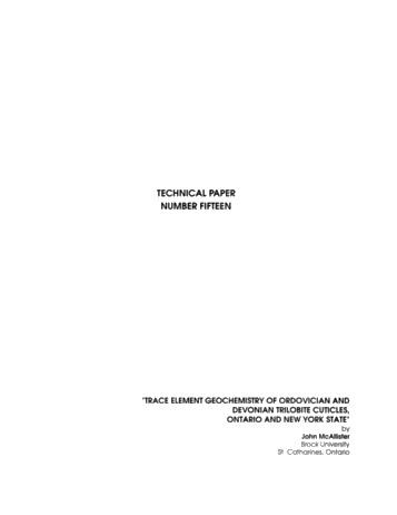 Trace Element Geochemistry of Ordovician and Devonian Trilobite Cuticles, Ontario and New York State Page 1