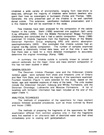 Trace Element Geochemistry of Ordovician and Devonian Trilobite Cuticles, Ontario and New York State Page 2