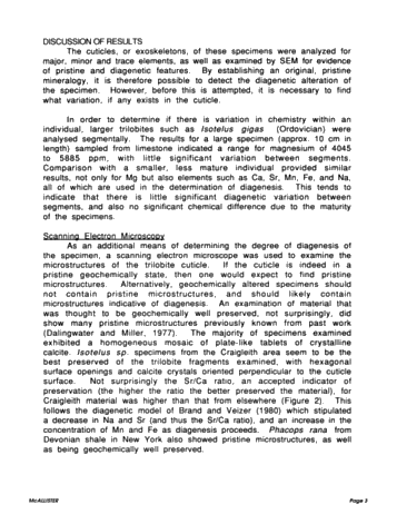Trace Element Geochemistry of Ordovician and Devonian Trilobite Cuticles, Ontario and New York State Page 3