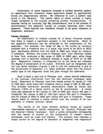 Trace Element Geochemistry of Ordovician and Devonian Trilobite Cuticles, Ontario and New York State Page 4