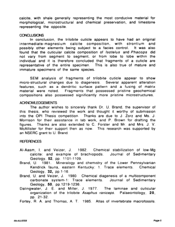 Trace Element Geochemistry of Ordovician and Devonian Trilobite Cuticles, Ontario and New York State Page 5