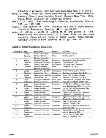 Trace Element Geochemistry of Ordovician and Devonian Trilobite Cuticles, Ontario and New York State Page 6