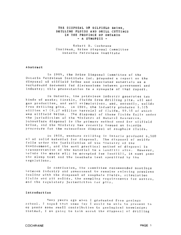 Disposal of Oilfield Brine, Drilling Fluids and Drill Cuttings in the Province of Ontario Page 1