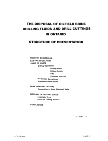 Disposal of Oilfield Brine, Drilling Fluids and Drill Cuttings in the Province of Ontario Page 3