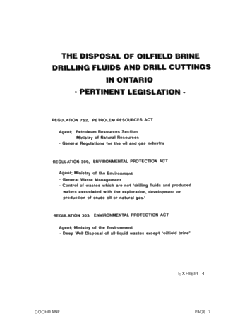 Disposal of Oilfield Brine, Drilling Fluids and Drill Cuttings in the Province of Ontario Page 7