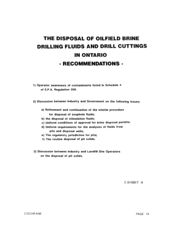 Disposal of Oilfield Brine, Drilling Fluids and Drill Cuttings in the Province of Ontario Page 19