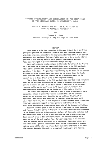 Genetic Stratigraphy and Correlation in the Ordovician of the Michigan, Basin, Midcontinent, U.S.A. Page 1