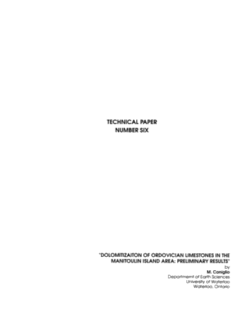 Dolomitization of Ordovician Limestones in the Manitoulin Island Area: Preliminary Results Page 1