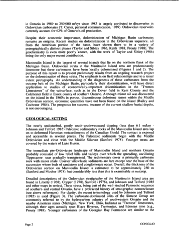 Dolomitization of Ordovician Limestones in the Manitoulin Island Area: Preliminary Results Page 2