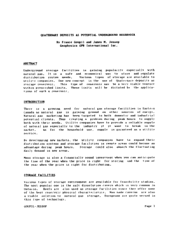 Quaternary Deposits as Potential Underground Reservoir Page 1