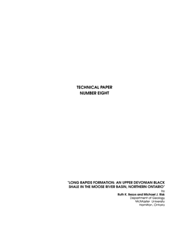 Long Rapids Formation: An Upper Devonian Black Shale in the Moose River Basin, Northern Ontario Page 1