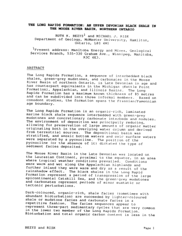 Long Rapids Formation: An Upper Devonian Black Shale in the Moose River Basin, Northern Ontario Page 1