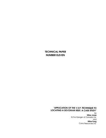 Application of the V.S.P. Technique to Locating a Devonian Reef; A Case Study Page 1