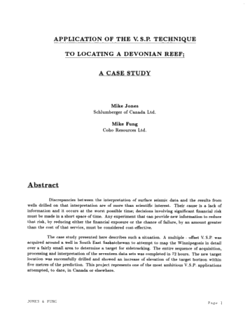 Application of the V.S.P. Technique to Locating a Devonian Reef; A Case Study Page 1