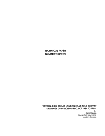 Devran-Shell Sarnia London Road Field Gravity Drainage of Petroleum Project 1984 to 1988 Page 1