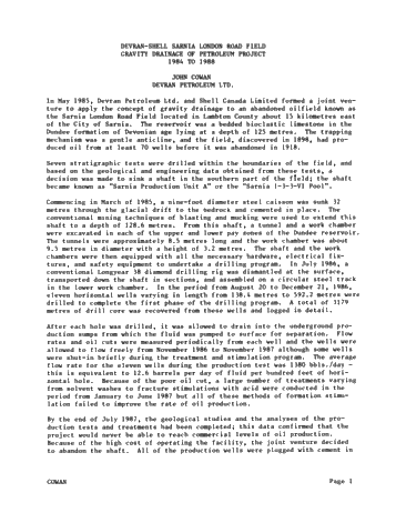Devran-Shell Sarnia London Road Field Gravity Drainage of Petroleum Project 1984 to 1988 Page 1